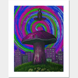 Satan Appears over Psychedelic Mushroom City 3 Posters and Art